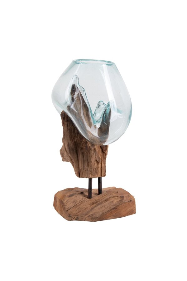 San Marino Waterdrop - Natural, Teakwood/Glass/Steel, 18x15x25 cm