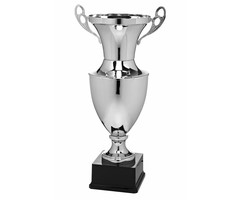 Moderne Zilveren Beker Trofee – Metalen Cup op Zwarte Voet