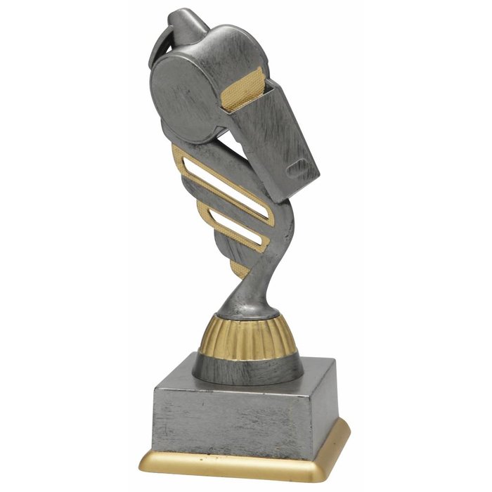 Scheidsrechtersfluit trofee antiek grijs-goud
