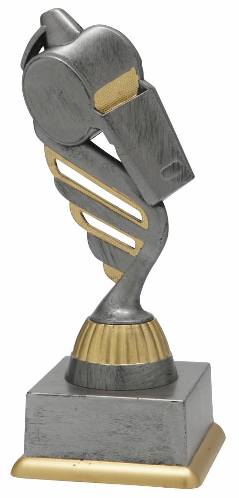 Scheidsrechtersfluit trofee antiek grijs-goud