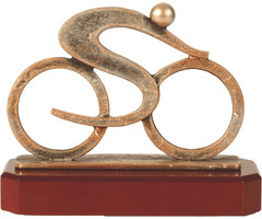Figuur wielrenner metaal op houten voet
