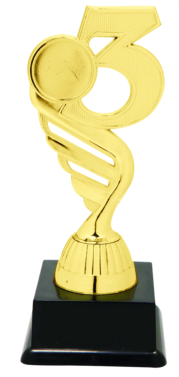 Gouden Nummer 3 Trofee met Graveerplaatje en Sportafbeelding