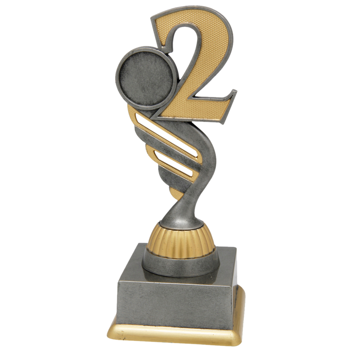 Nummer 2 Trofee Goud-Zilver met Graveerplaatje en Sportafbeelding