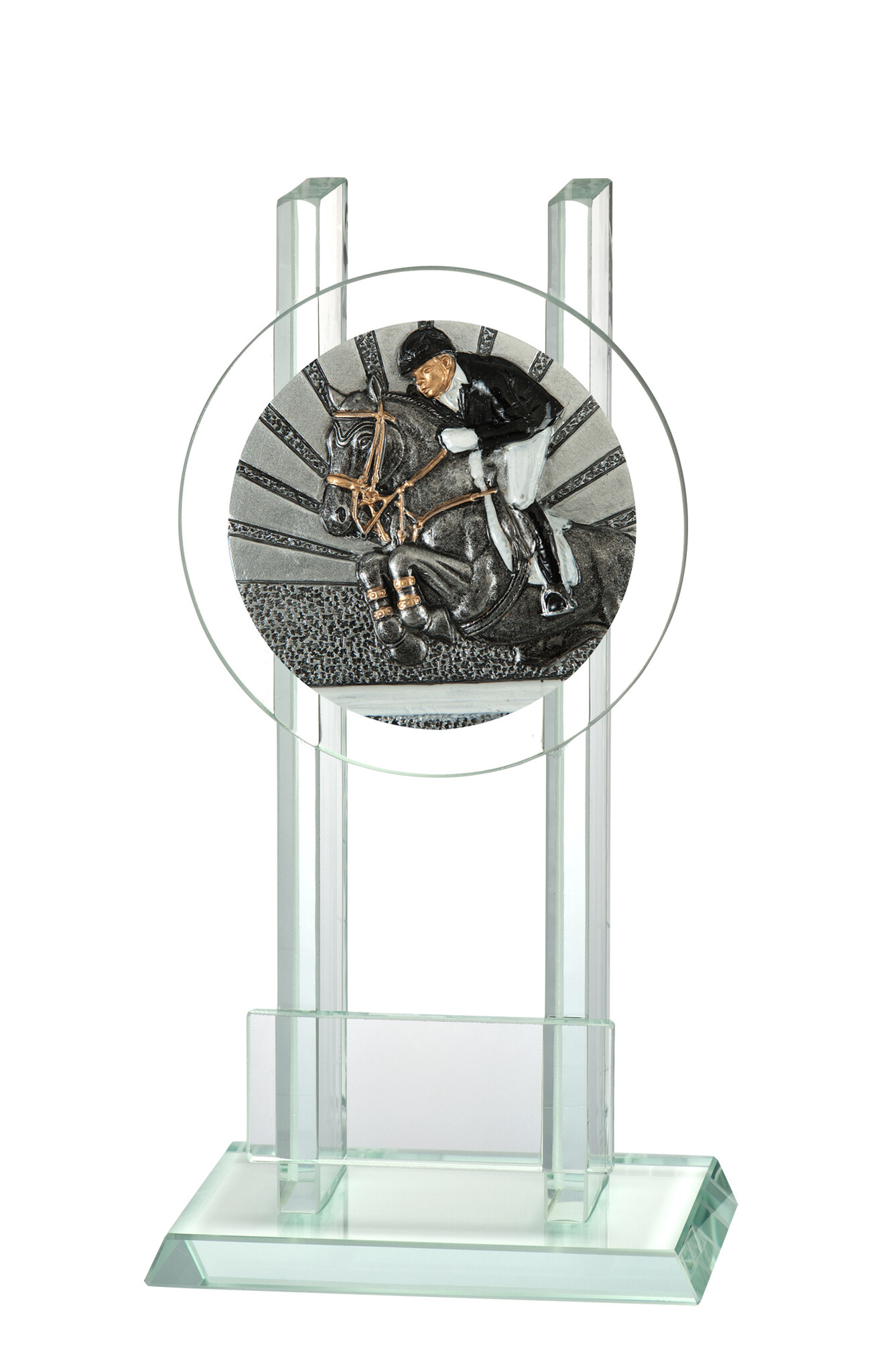 Glazen trofee springruiter