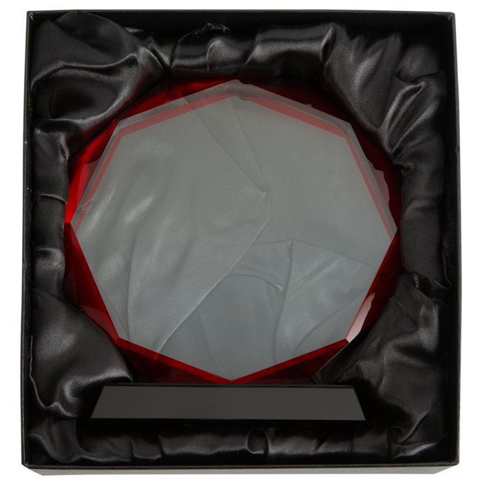 Glas trofee rood 8 kant