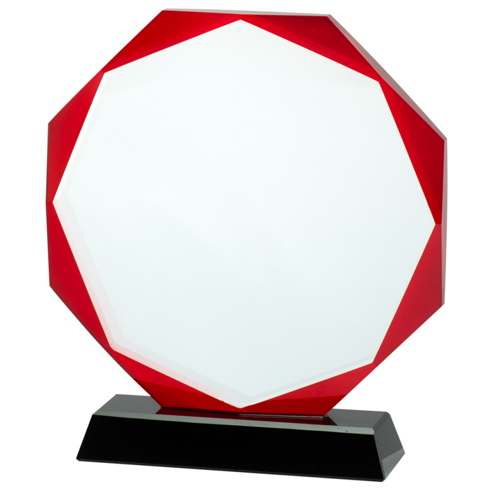 Glas trofee rood 8 kant