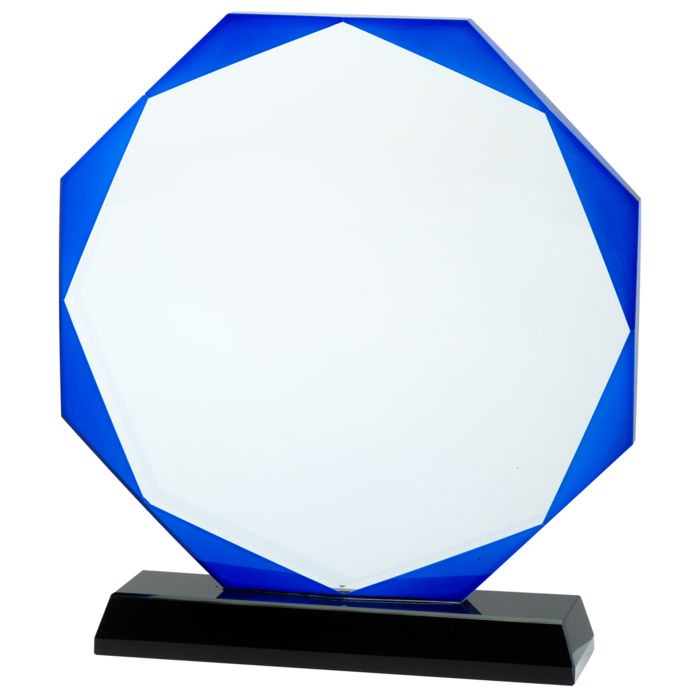 Glas trofee blauw 8 kant