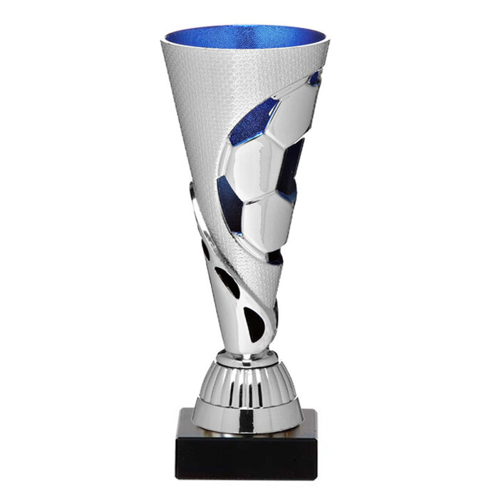 Voetbal beker zilver met blauw