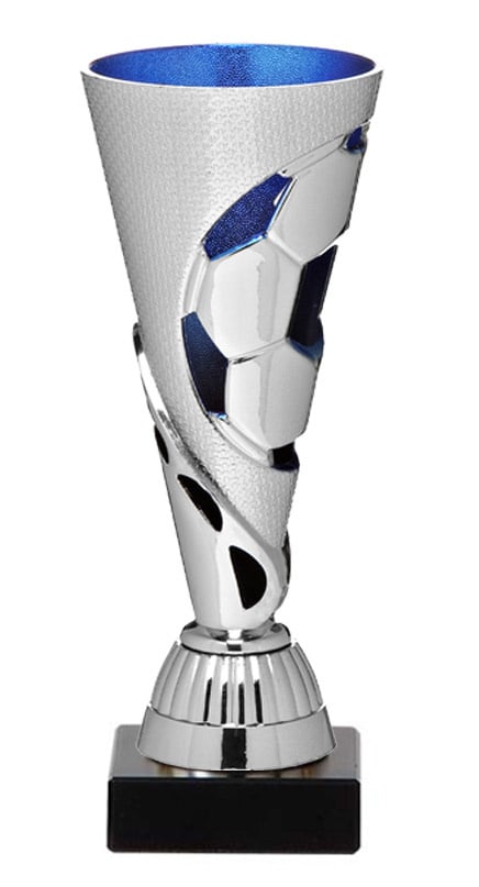 Voetbal beker zilver met blauw