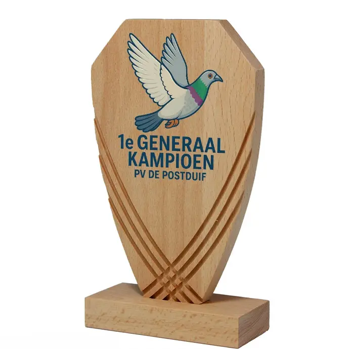 Houten Sporttrofee met Eigen Ontwerp – Full Color UV Bedrukking