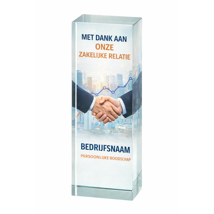 Glazen Blok Trofee met UV Kleurprint