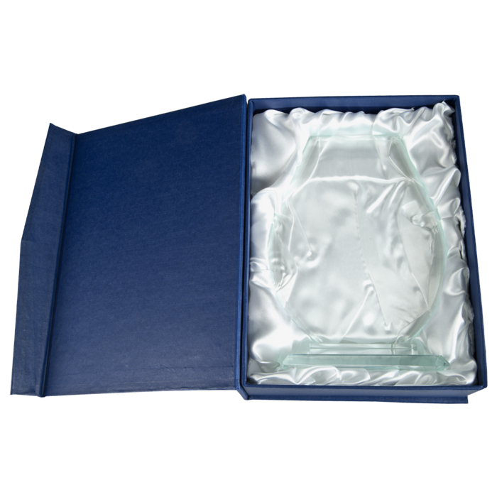 Glazen Award Shield op Voet – Personaliseerbaar met Gravure