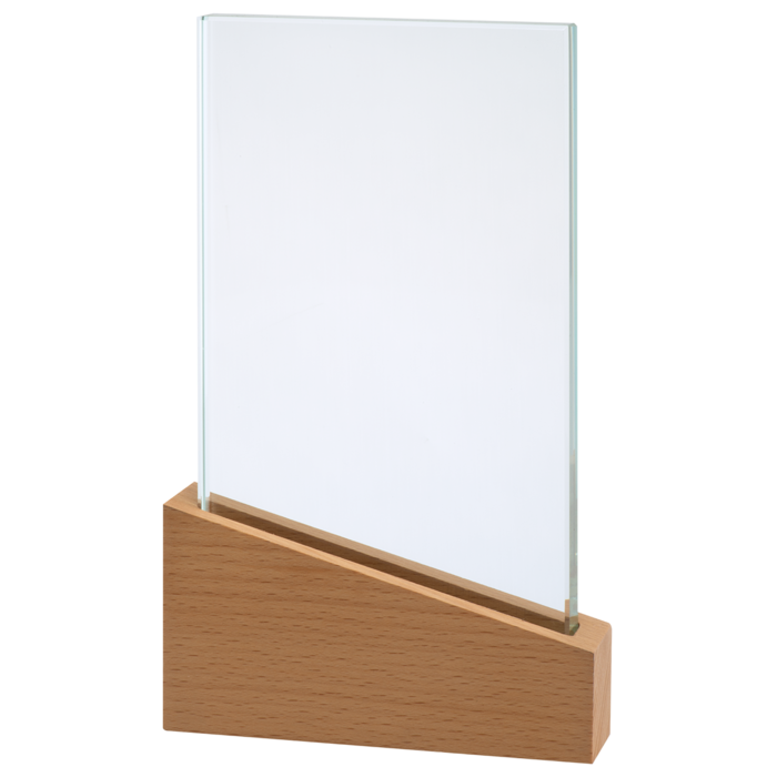 Glazen Award in Houten Voet – Personaliseerbaar met Gravure & Luxe Etui