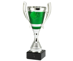 Zilver-Groene Beker Trofee – Kunststof Cup op Marmeren Voet