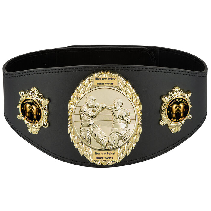 Luxe Boksgordel van 100% Leer – Kampioensgordel met Gravureplaatjes en Eigen Logo Optie