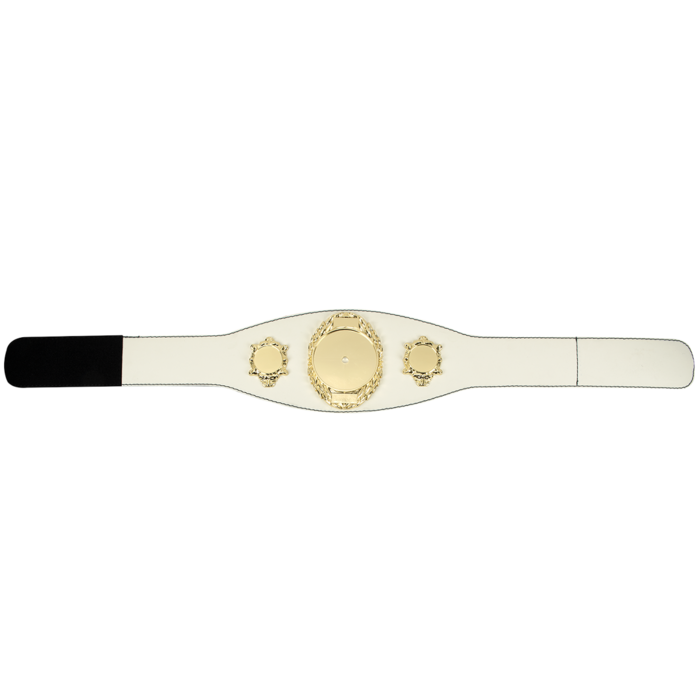 Luxe Kickboks Kampioensgordel van 100% Leer – Witte Gordel met Gravure en Eigen Logo Optie