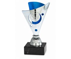 Voetbal Trofee Zilver-Blauw – Kunststof Trofee op Marmeren Voet