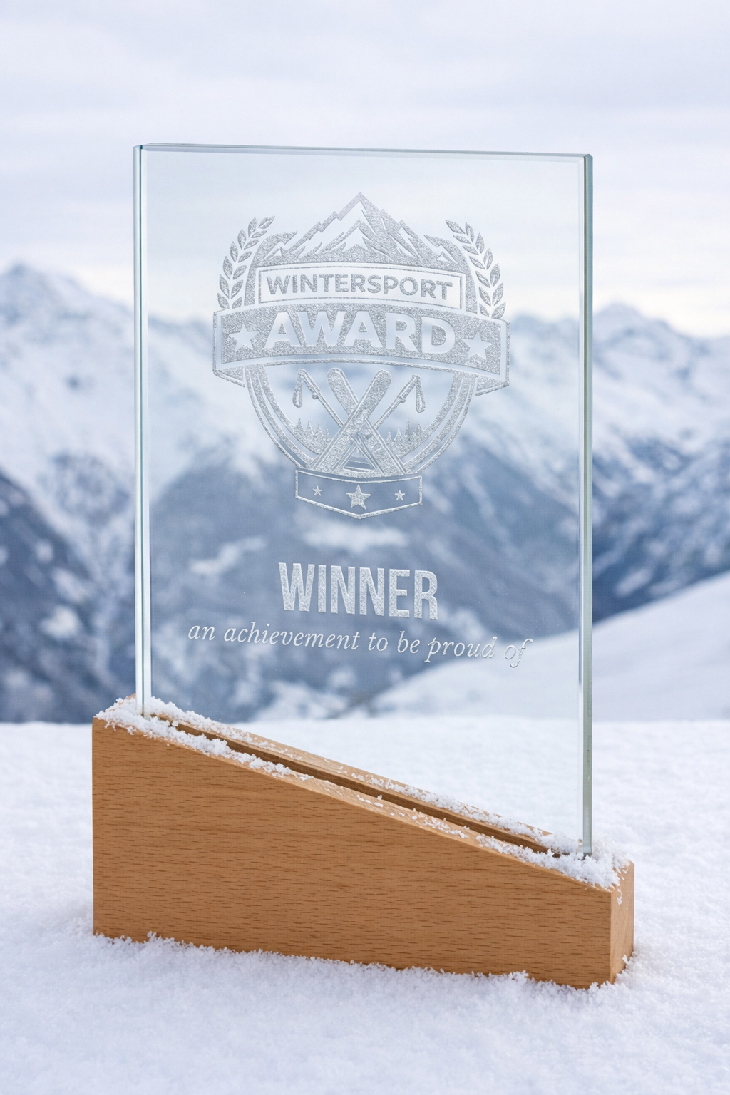 Glazen Award in Houten Voet – Personaliseerbaar met Gravure & Luxe Etui