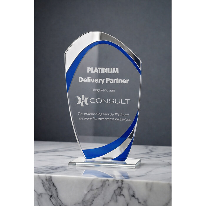 Glas trofee blauw - transparant