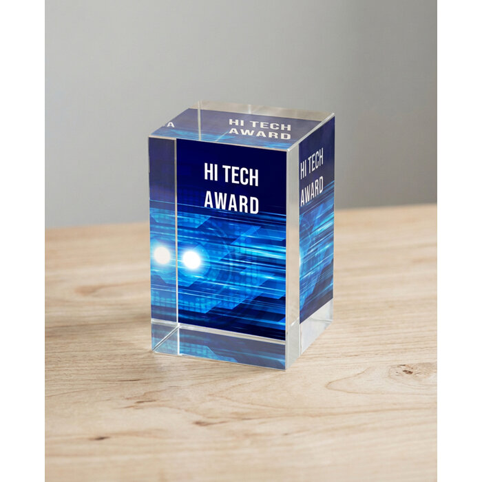 Glazen Blok Trofee met UV Kleurprint