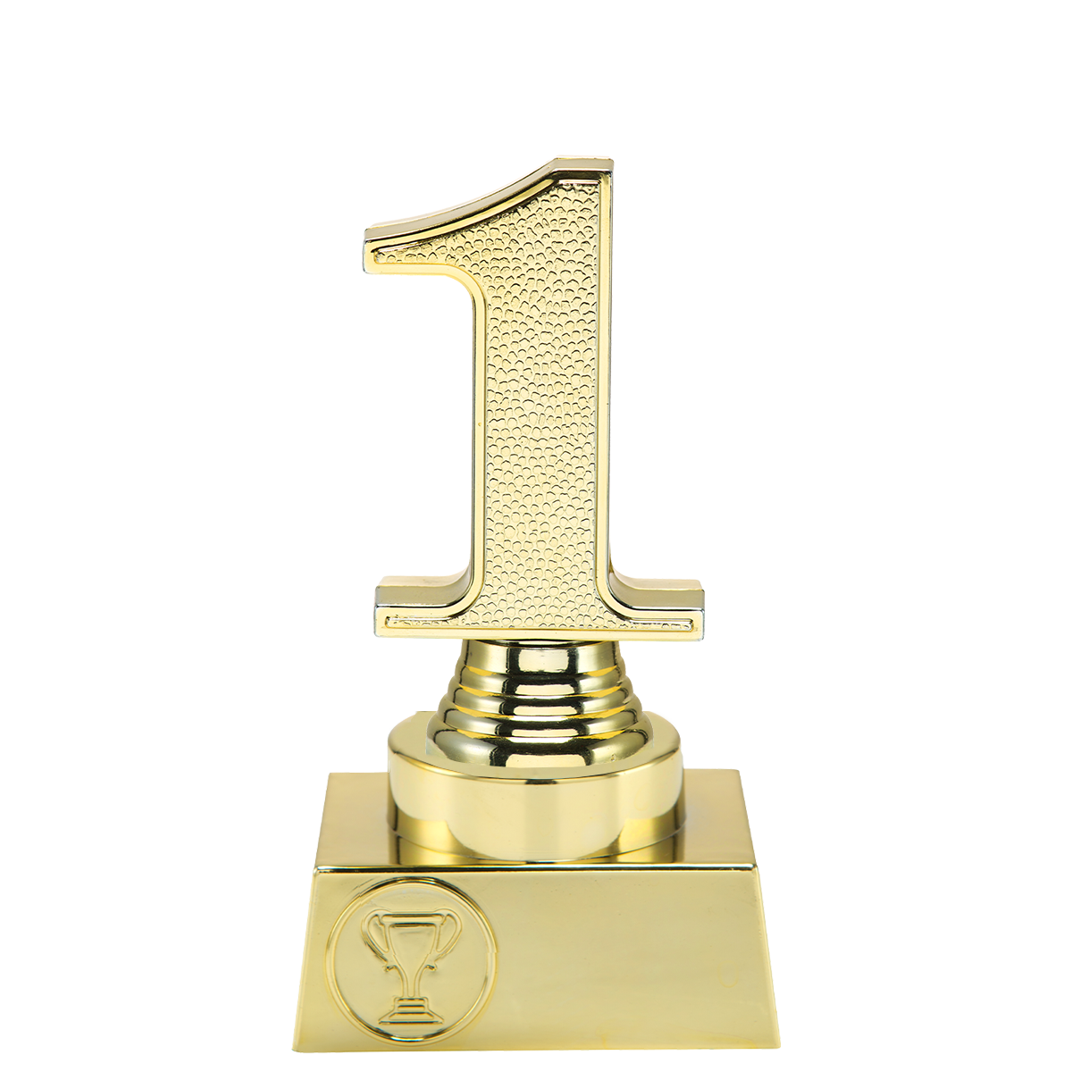 Goudkleurige trofee 1e plaats met 3D nummer 1