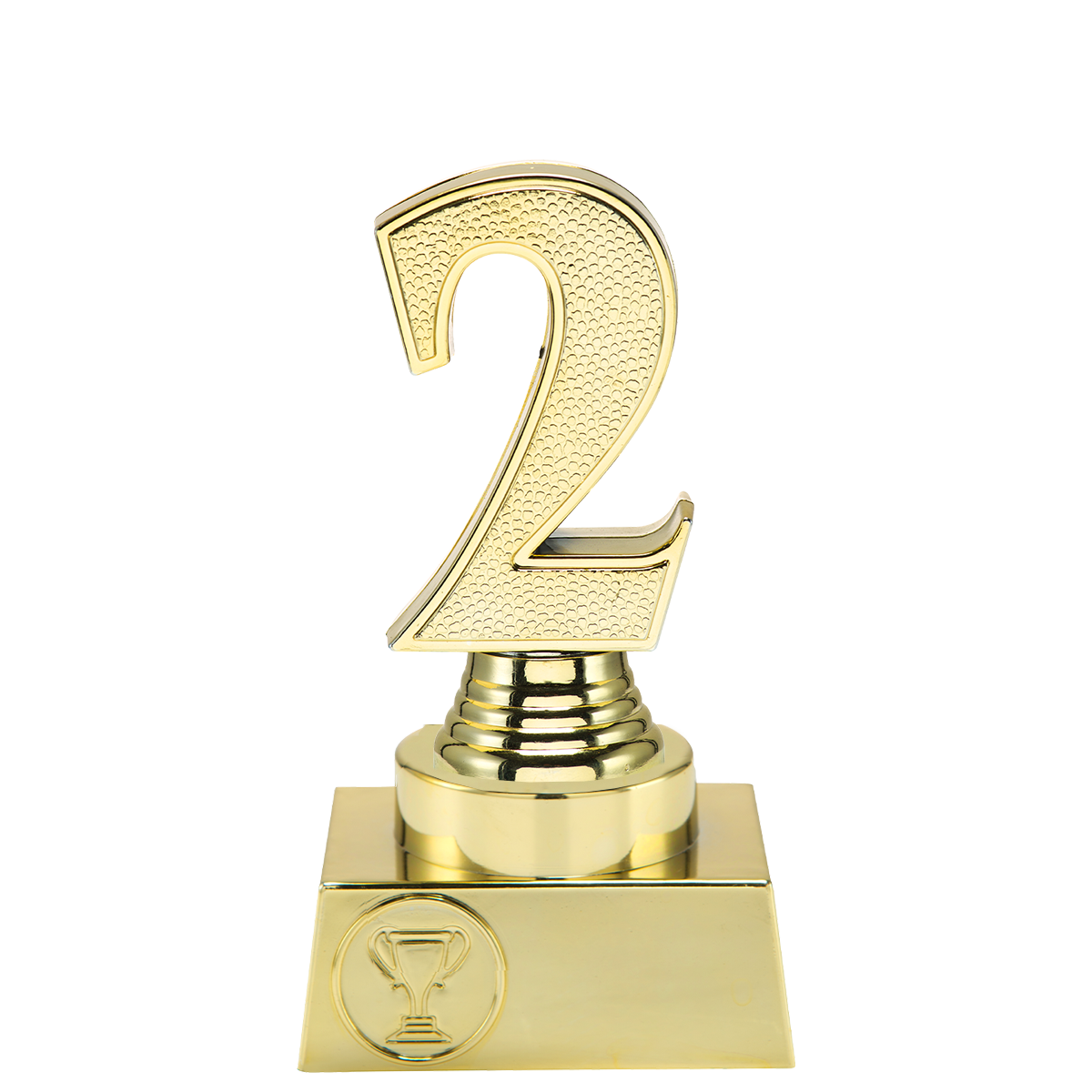 Goudkleurige trofee 2e plaats met 3D nummer 2