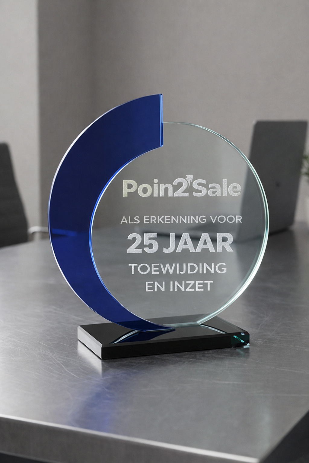 Glas trofee blauw rond