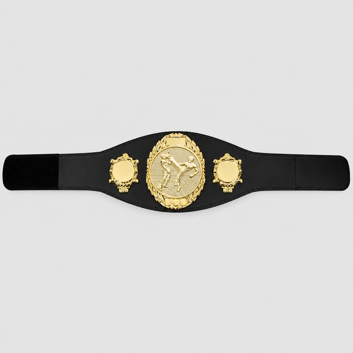 Luxe Kickboks Kampioensgordel van 100% Leer – Zwarte Gordel met Gravure en Eigen Logo Optie