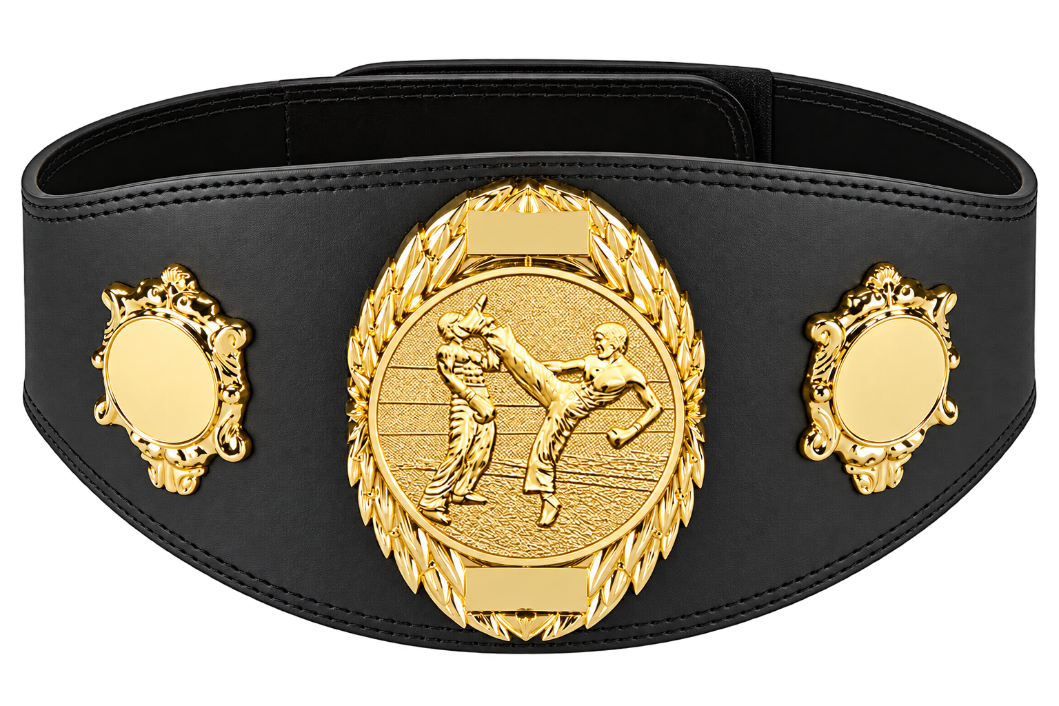 Luxe Kickboks Kampioensgordel van 100% Leer – Zwarte Gordel met Gravure en Eigen Logo Optie