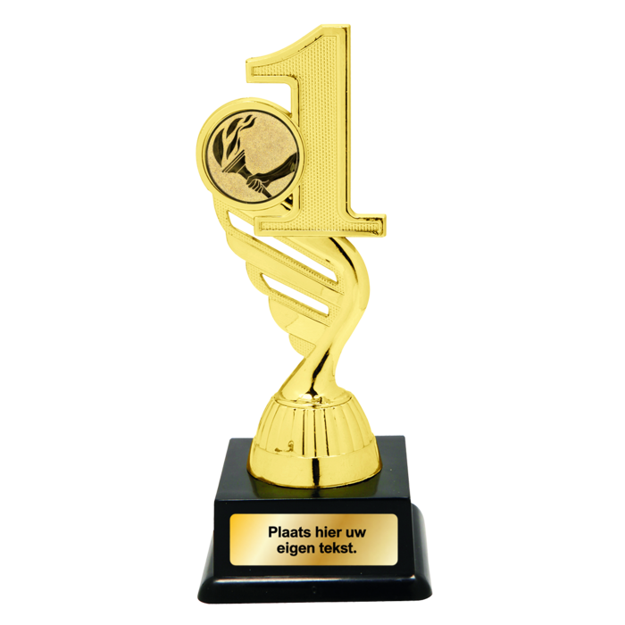 Gouden Nummer 1 Trofee met Graveerplaatje en Sportafbeelding