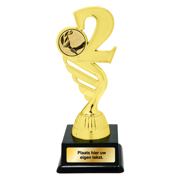 Gouden Nummer 2 Trofee met Graveerplaatje en Sportafbeelding