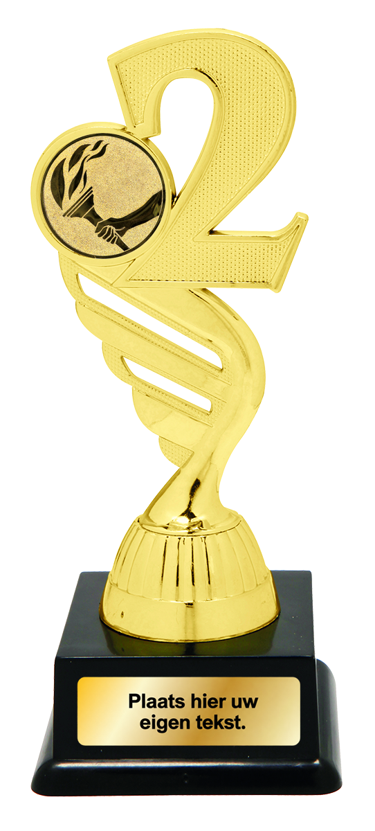 Gouden Nummer 2 Trofee met Graveerplaatje en Sportafbeelding