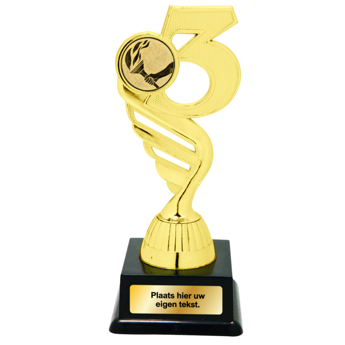 Gouden Nummer 3 Trofee met Graveerplaatje en Sportafbeelding