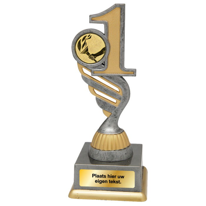 Nummer 1 Trofee Goud-Zilver met Graveerplaatje en Sportafbeelding