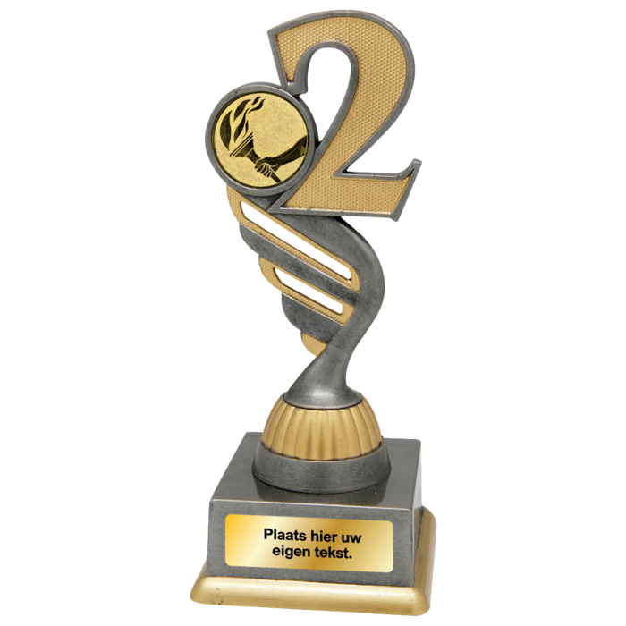 Nummer 2 Trofee Goud-Zilver met Graveerplaatje en Sportafbeelding