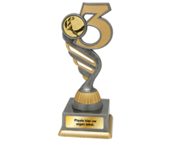 Nummer 3 Trofee Goud-Zilver met Sportafbeelding