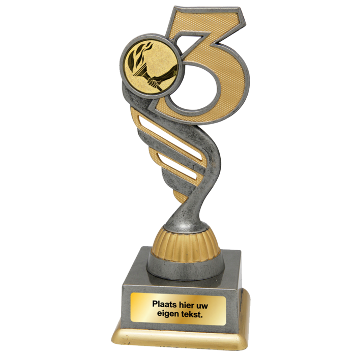 Nummer 3 Trofee Goud-Zilver met Sportafbeelding