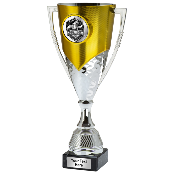 Zilver gouden prijzenbeker met sportafbeelding