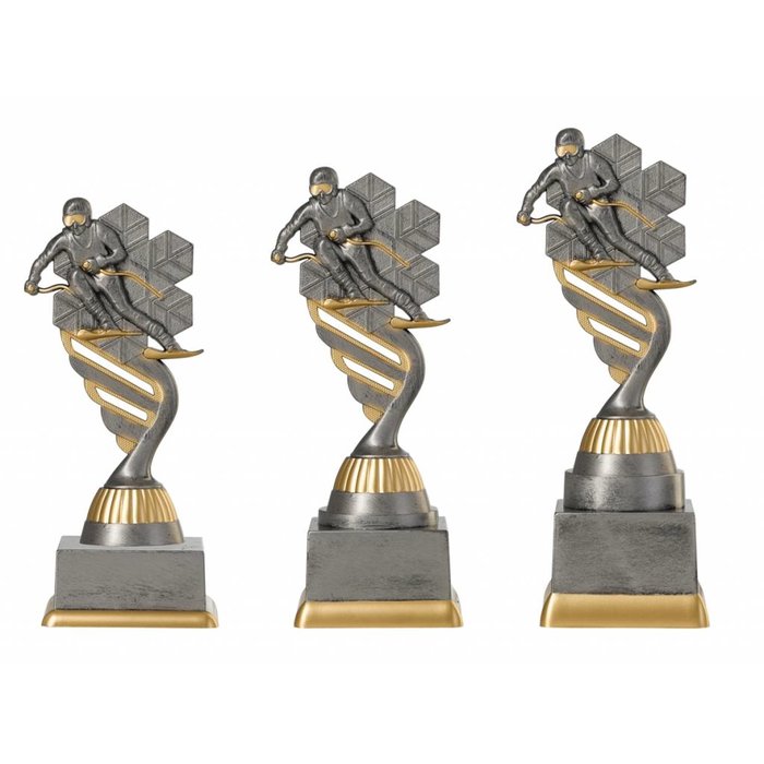 Trofee Skiën antiek grijs-goud
