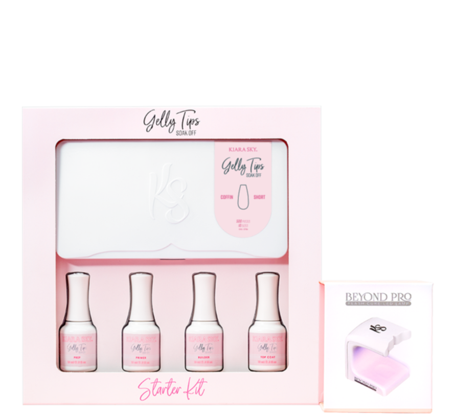 Kiara Sky Gelly Tips KIT - COFFIN SHORT - inclusief lamp!  - Super snel lange nagels op een gemakkelijke manier - de nieuwste uitvinding op het gebied nagelverlenging