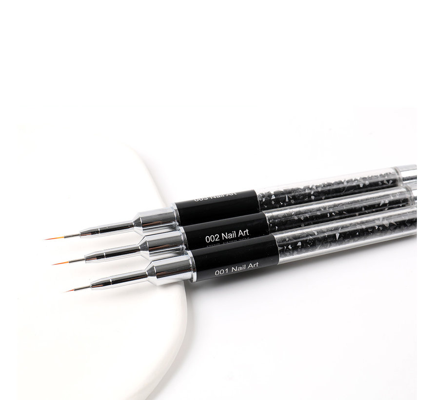 IMPREZZ® Nailart Penselen | Design Painting Precision Brush | Black Diamond | Set van 3