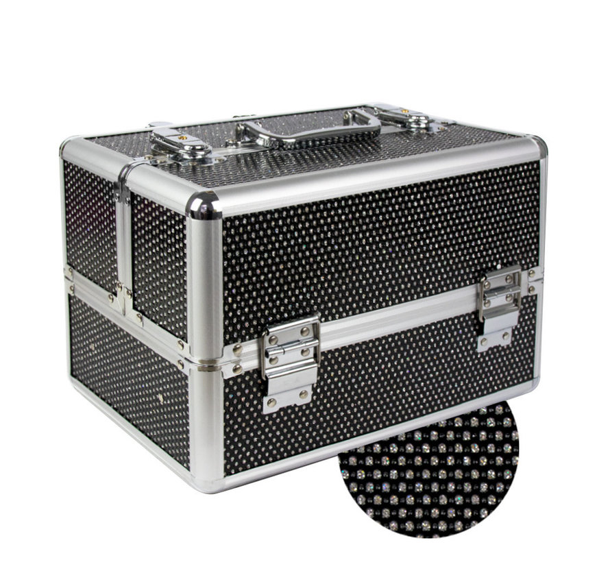 Beautycase - Nagel koffer - Make Up koffer - Zwart Glitter  - met super handige indeling voor nagellakken of flesjes - Alleen bij ONS verkrijgbaar