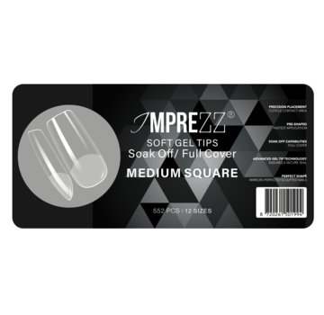 IMPREZZ® IMPREZZ® Soak Off Soft Gel Tips Medium Square | inhoud 550 stuks - 12 verschillende maten | Full Cover