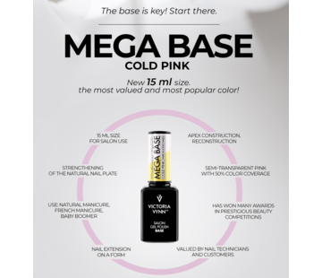 Victoria Vynn  Rubber Base - Victoria Vynn™ Gel Polish Mega Base - Hard & Long Nails - COLD PINK 15ml.  - NIEUW Bestseller in grootverpakking!