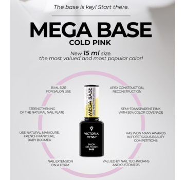 Victoria Vynn  Rubber Base - Victoria Vynn™ Gel Polish Mega Base - Hard & Long Nails - COLD PINK 15ml.  - NIEUW Bestseller in grootverpakking!