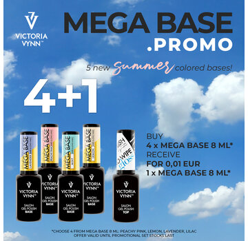 Victoria Vynn  Victoria Vynn™ Gel Polish Mega Base  Colored Collection 4+1 Top Gloss No Wipe 8ml