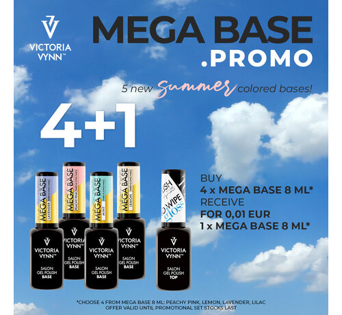 Victoria Vynn  Victoria Vynn™ Gel Polish Mega Base  Colored Collection 4+1 Top Gloss No Wipe 8ml