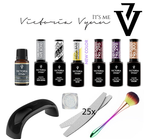 Victoria Vynn  Victoria Vynn Gellak Starterspakket | Shine Bright Collectie | 3 Glitter gellak | Supersnelle Lamp! Incl. Nailart pigment