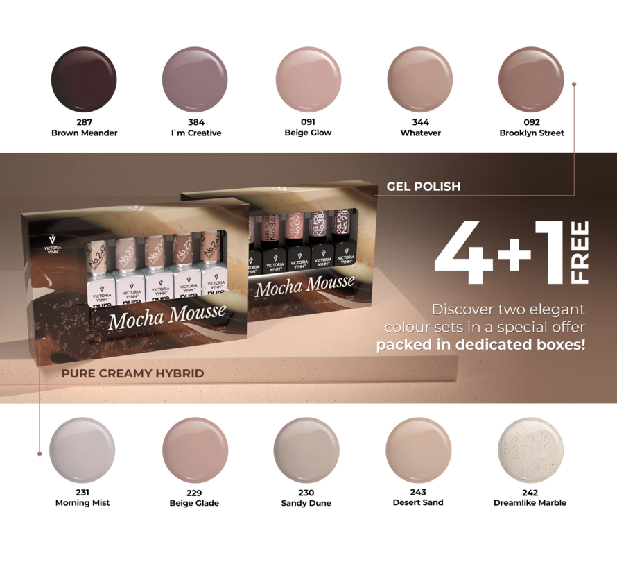 Gellak Victoria Vynn Salon™ Pure Collectie Mocha Mousse | 5 pack x 8 ml verpakking