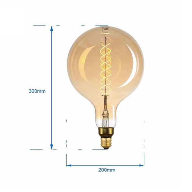 XXL Megaglobe LED 30 cm - G200 Filament lamp Goud - E27 Giant Dimbaar 6W - Oversized Giant Spiral Bulb